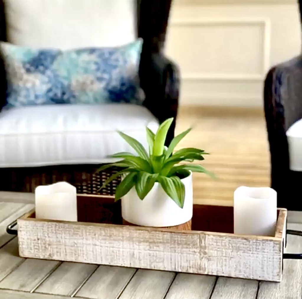 gorgeous high back outdoor chairs from Pottery Barn bought at the end of the season saved us hundreds of dollars